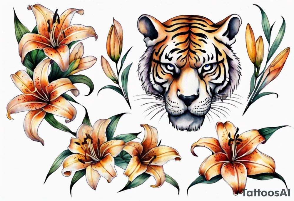 Skull and tiger lilies tattoo idea