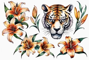 Skull and tiger lilies tattoo idea