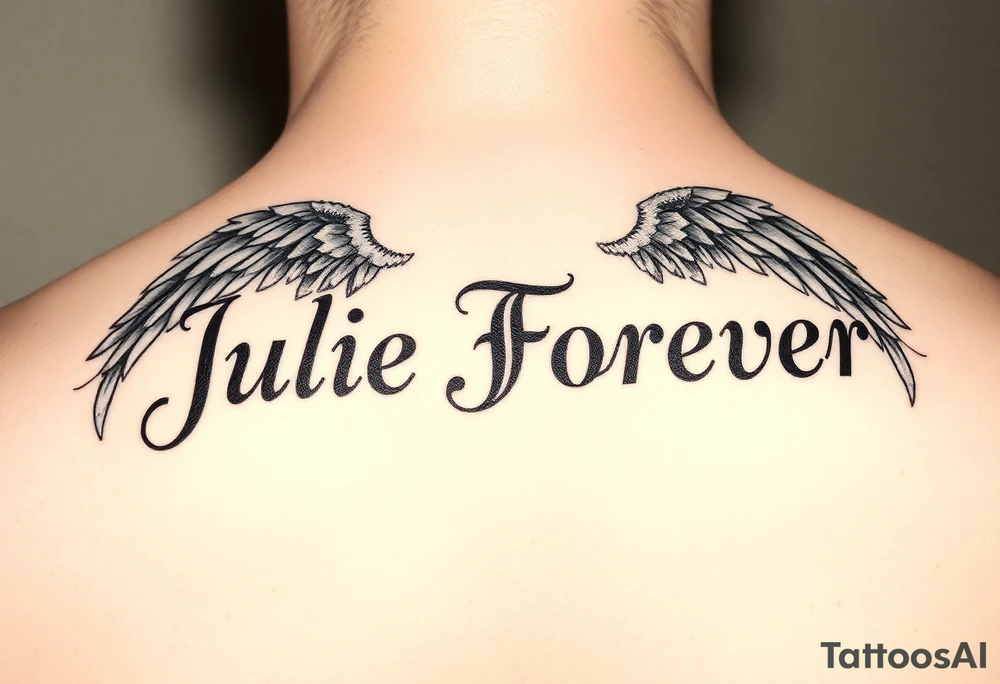 The name Julie Forever spelling in an angelic font and style tattoo idea
