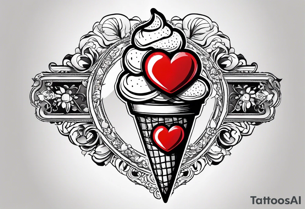 small ice cream cone with small red heart on it somewhere while representing Paris tattoo idea