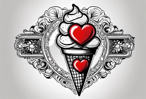 small ice cream cone with small red heart on it somewhere while representing Paris tattoo idea