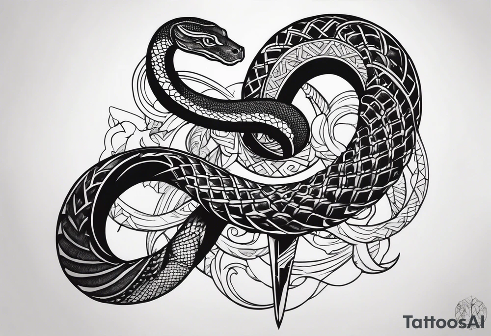 Snake on a battle axe tattoo idea