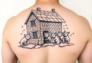 Brick house being blown off 3 little piggy's by a big bad wolf tattoo idea