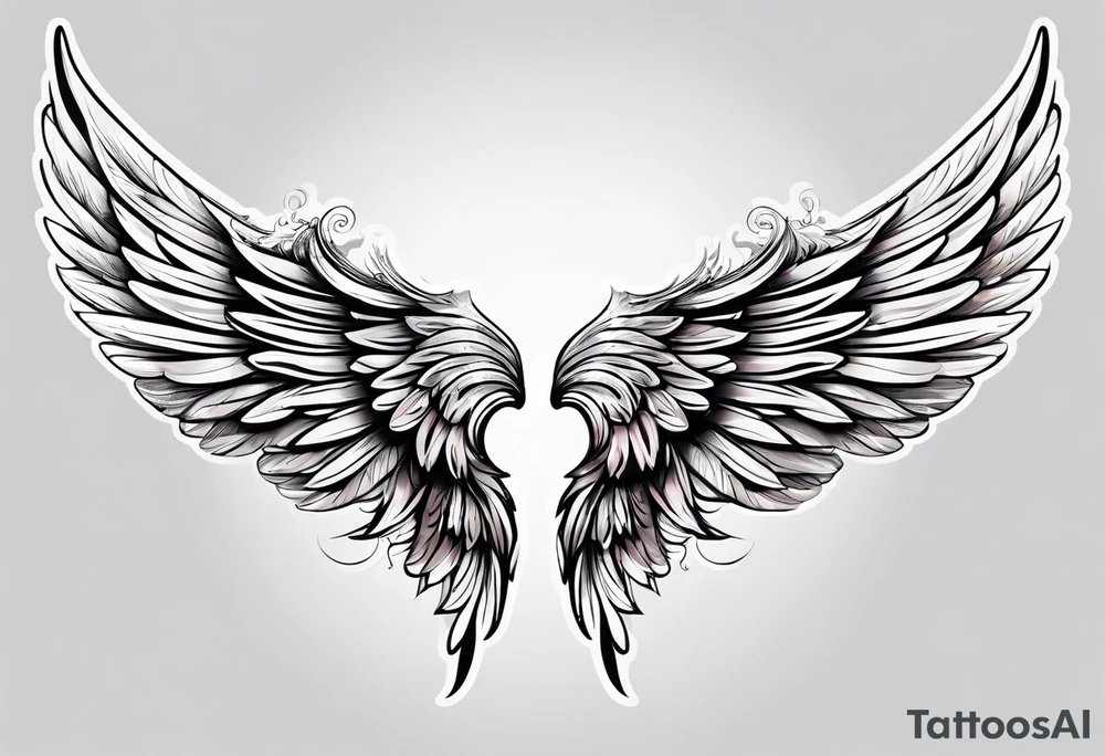 beautiful angel wings. with flilgree in the background tattoo idea