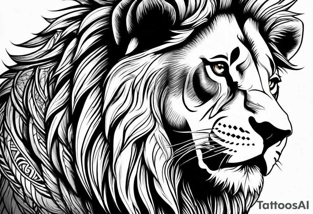 powerful majestic lion, close-up tattoo idea