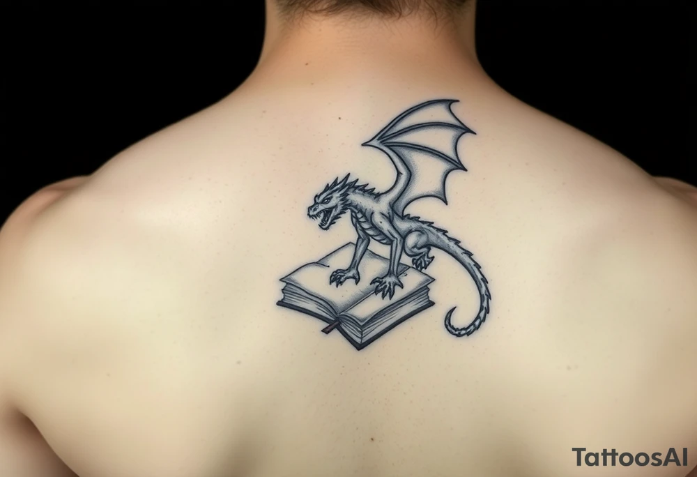sleeve, fantasy, incorporates existing small tattoo of a dragon flying out of a book located just above the back of the elbow

Dungeons and Dragons
Warcraft
Lord of the Rings
Forgotten Realms tattoo idea