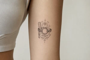 A tattoo for a submissive named babygirl, with a ring gag and a paddle. tattoo idea