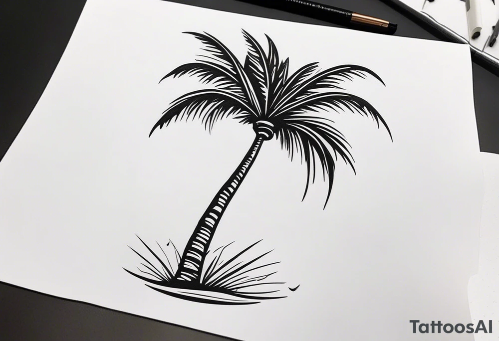 fineline tattoo of a palm tree tattoo idea