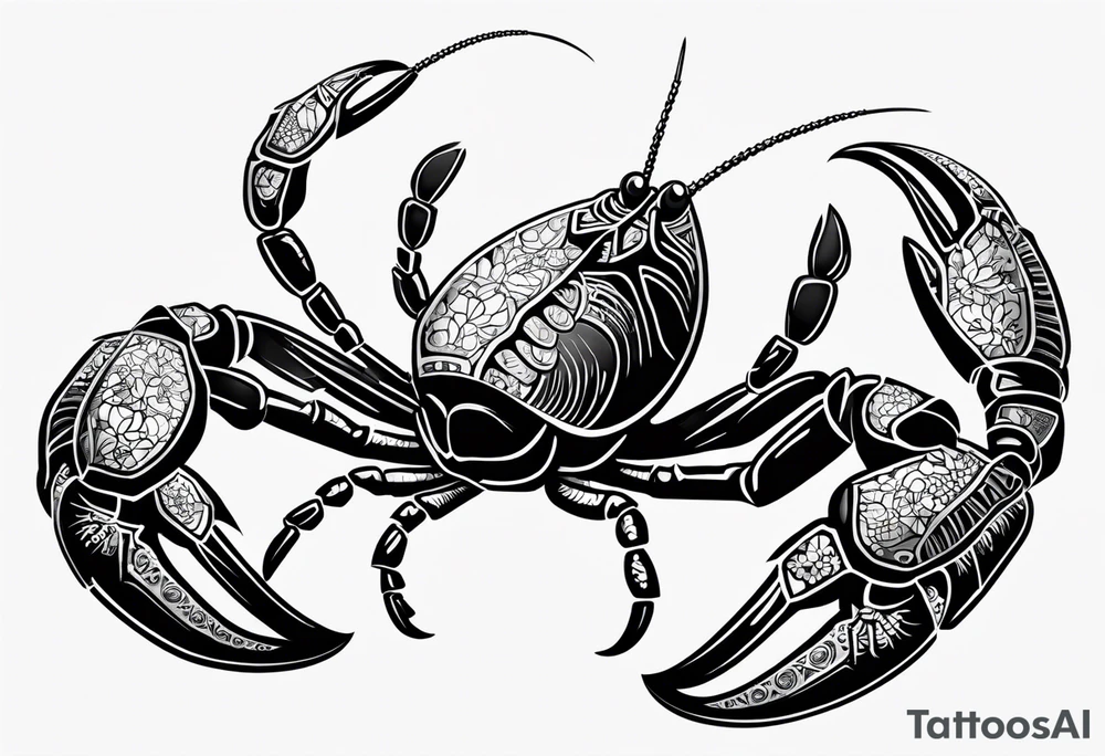 Shadow stencil of a lobster with claws tattoo idea