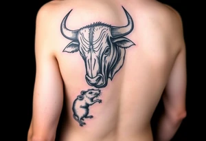 I want a tattoo with a bull with its horns down chasing a rat tattoo idea