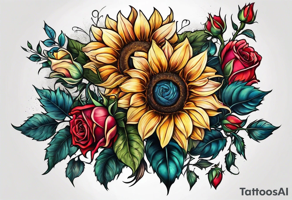 animal flower rose, sunflower, tattoo idea