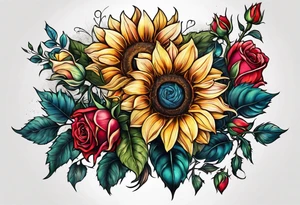 animal flower rose, sunflower, tattoo idea