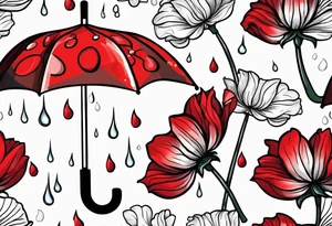 Upside down Umbrella with red geraniums with rain drops tattoo idea