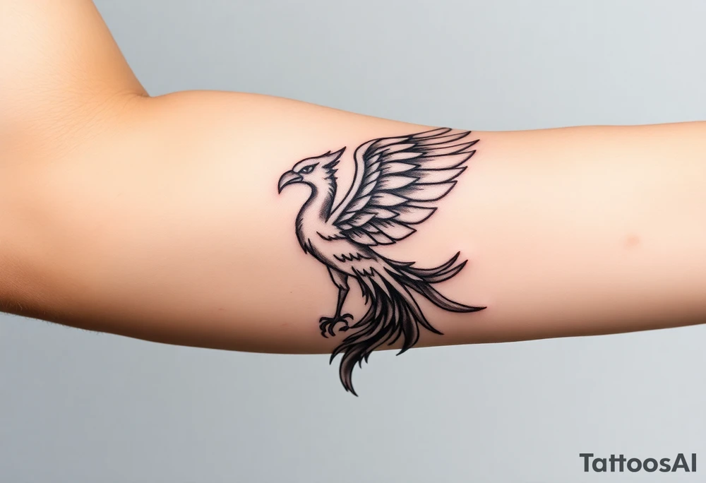 magnificent phoenix rising from golden flames with trailing embers tattoo idea