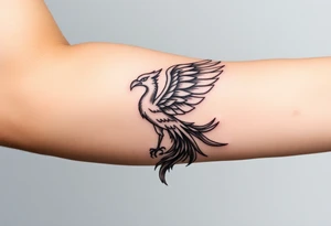 magnificent phoenix rising from golden flames with trailing embers tattoo idea