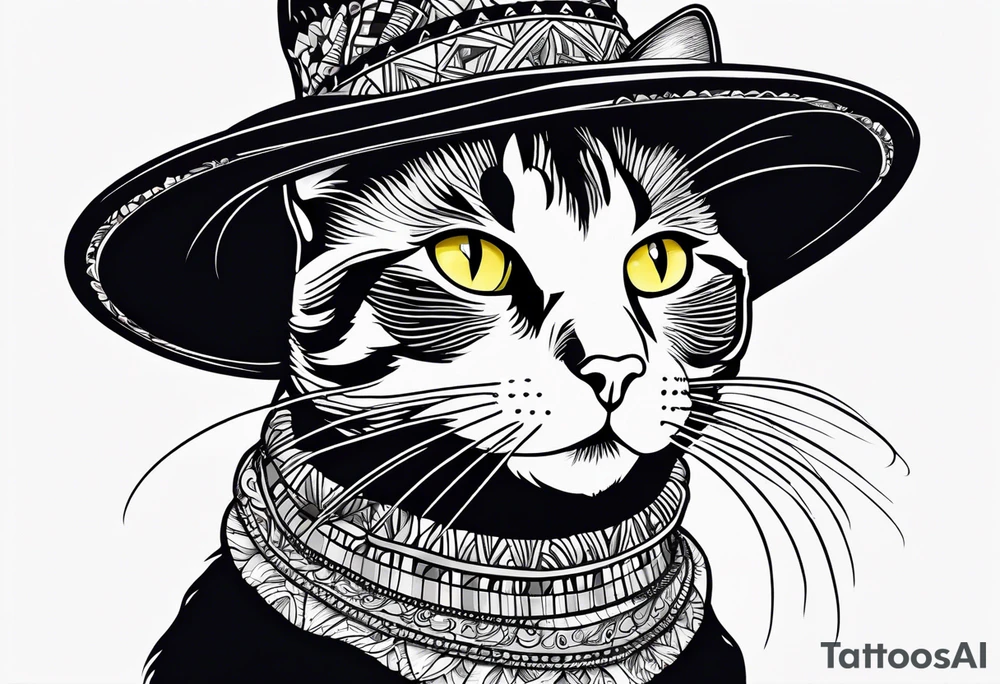 Black cat with a funny hat and a sweater tattoo idea