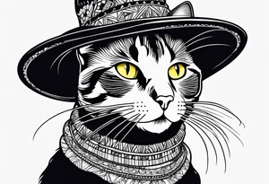 Black cat with a funny hat and a sweater tattoo idea