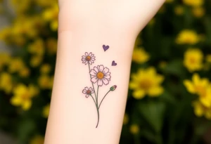 Yellow daisy Purple Hearts in heaven tattoo idea
