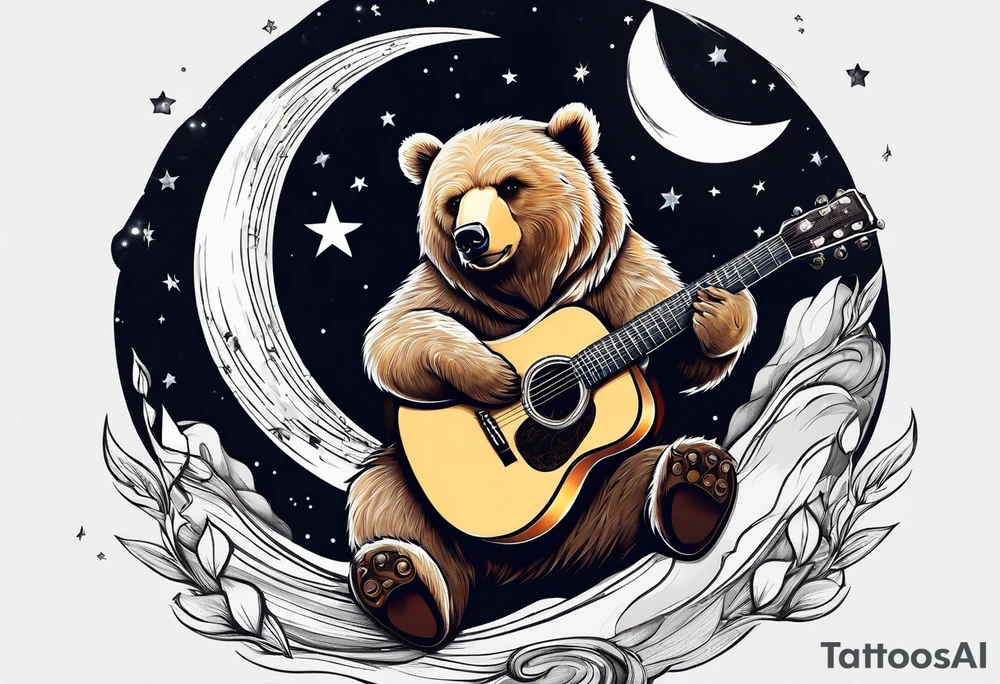 bear on the moon playing guitar tattoo idea