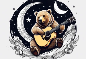 bear on the moon playing guitar tattoo idea