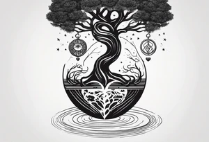 Micro realism tattoo design featuring the helix merging into the tree of life. With my zodiac sign libra holding the brain and heart on each side of the scale with the heart out weighing the brain tattoo idea