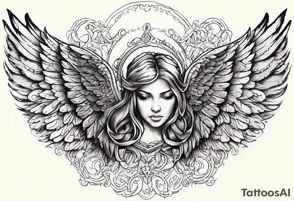 Angel Wings with the word Glenn in between tattoo idea