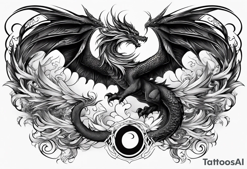 majestic  dragon and phoenix  in harmony and balance tattoo tattoo idea