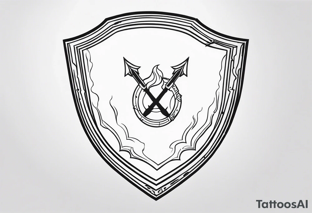 side veiw of flaming arrows hitting shield tattoo idea