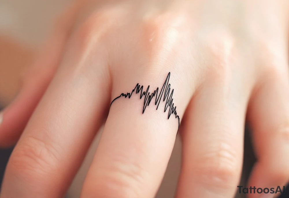 A minimalist black finger band with a continuous soundwave tattoo idea