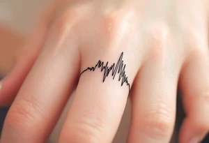 A minimalist black finger band with a continuous soundwave tattoo idea