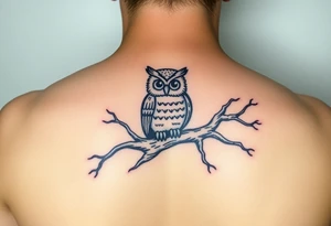 wise owl perched on ancient oak branch under starlit sky tattoo idea