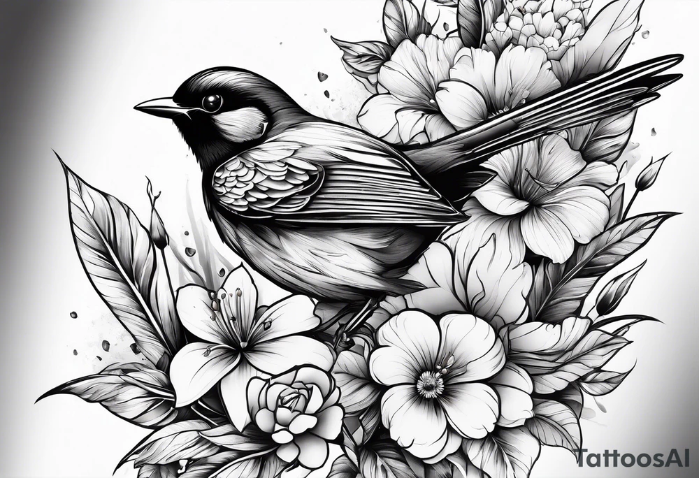 Birds and flowers tattoo idea