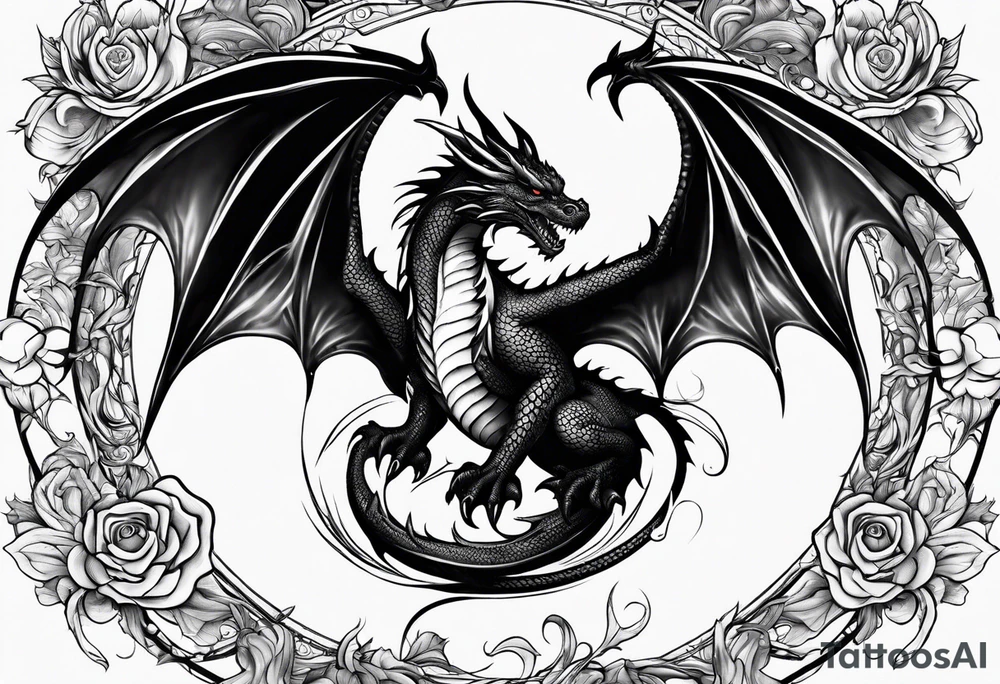 Mother dragon and 3 baby dragons wings spread tattoo idea