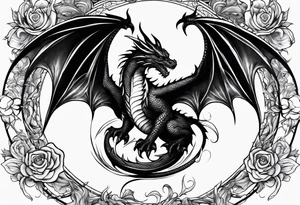 Mother dragon and 3 baby dragons wings spread tattoo idea