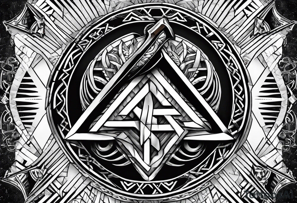 Valhalla valknut round 
shield axe sword tattoo idea