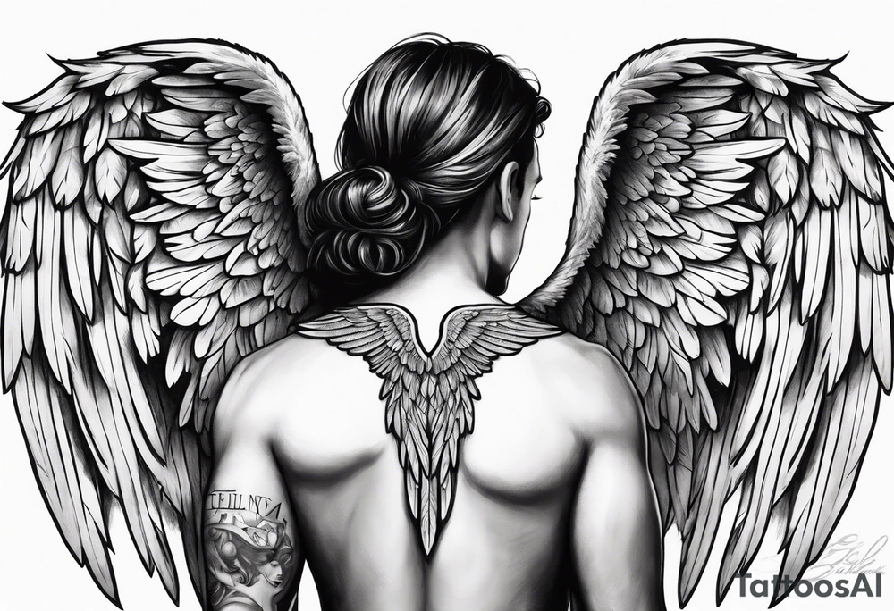 The word Glenn with angel Wings at the side tattoo idea