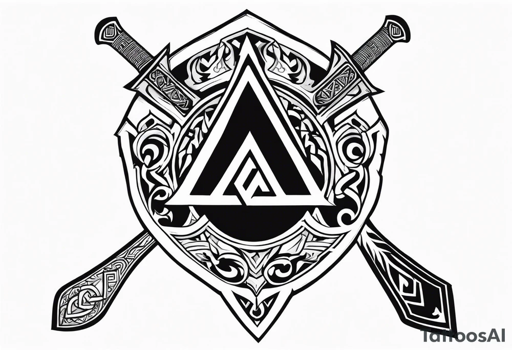 Valhalla fire
Sword shield valknut axe tattoo idea