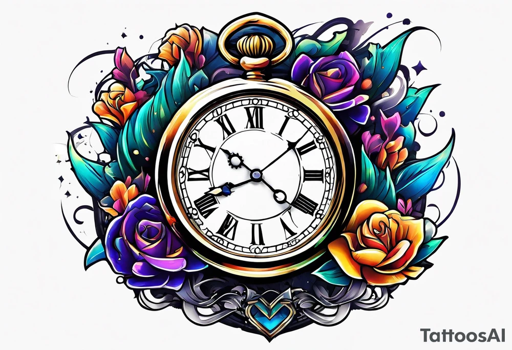 broken pocket watch galaxy shattered tattoo idea