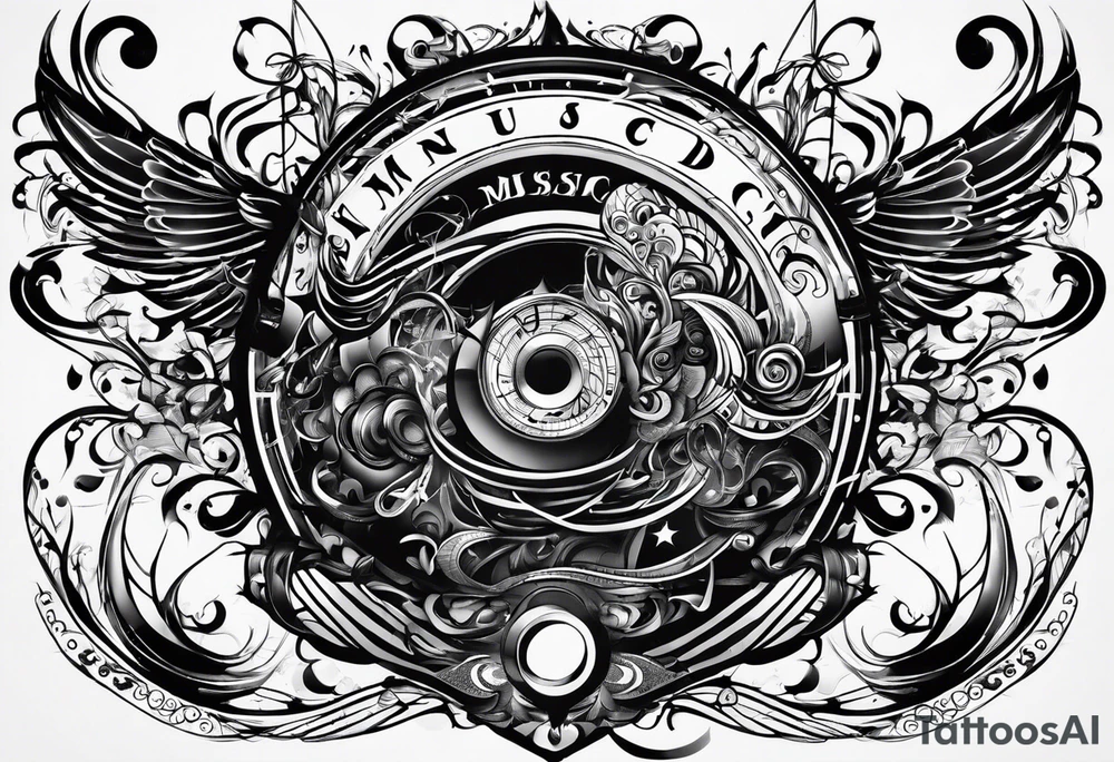 The word “music” twisted tattoo idea