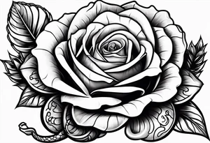 Serpent snake around the stem on a rose showing the stem and thorns tattoo idea