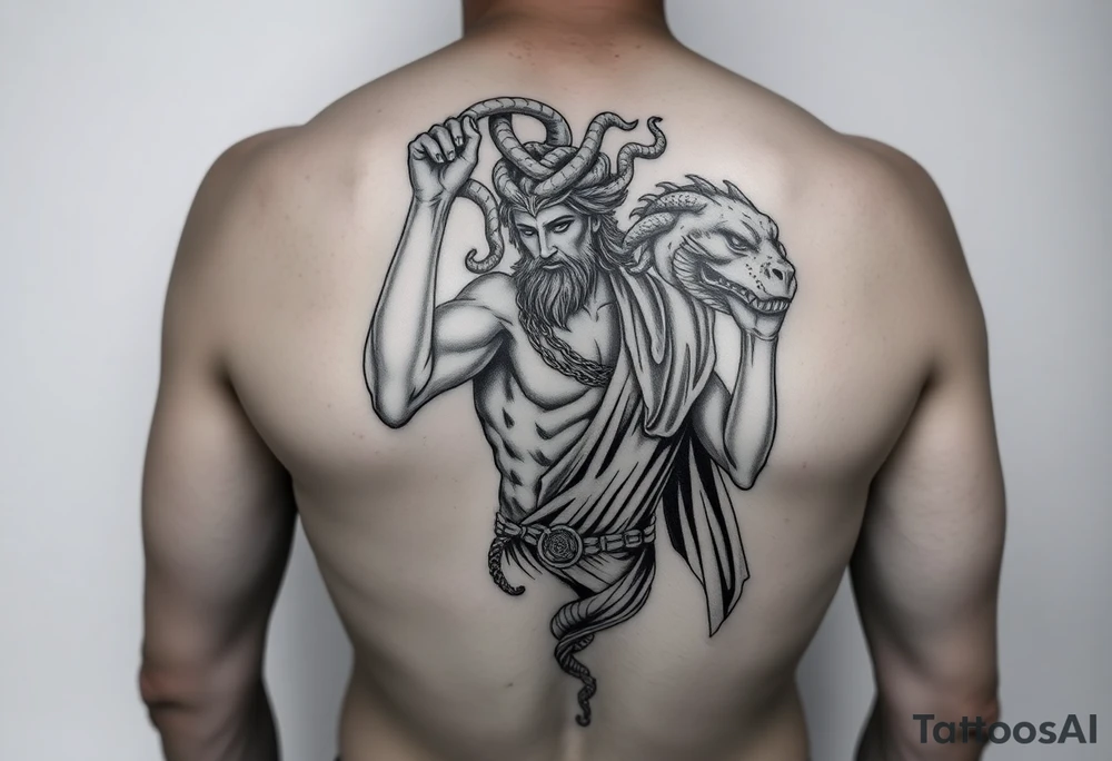 Perseus the Greek hero, holding Medusa’s severed head in victory, black and white and a part of a leg sleeve. Medusa the Greek monster with snakes as hair and Perseus should be in Greek armor. It’s going on my leg tattoo idea
