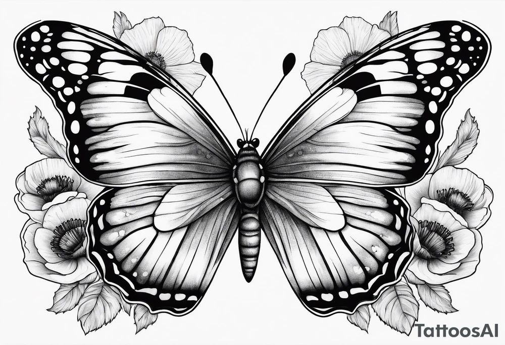 Butterfly with poppies INSIDE the top part of the wings tattoo idea