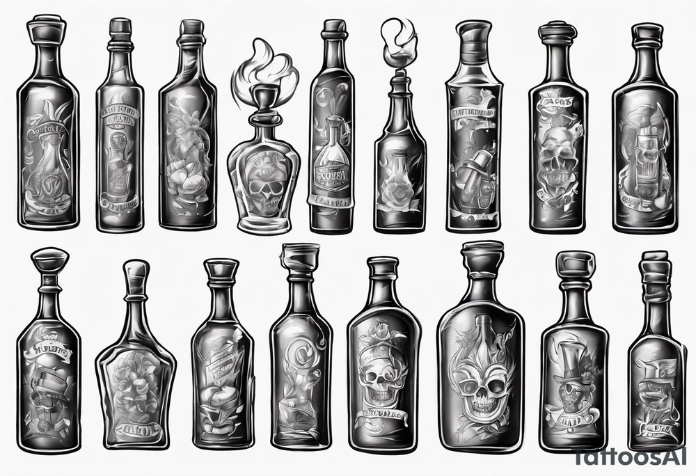 Old alcohol bottles tattoo idea