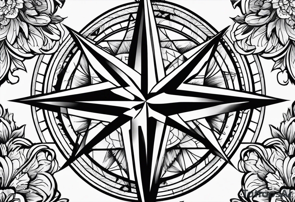 Compass rose with mountains tattoo idea