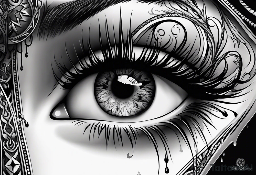 Realistic eye crying tears of tragedy death and betrayal tattoo idea