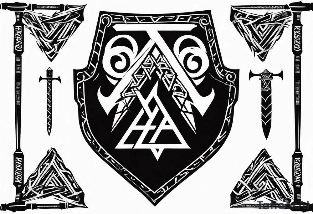Valhalla valknut shield sword axe barbed wire tattoo idea