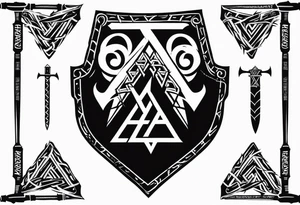 Valhalla valknut shield sword  axe barbed wire tattoo idea