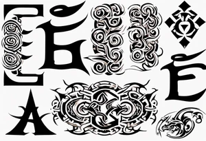 combine the letters E and H with tribal pattern tattoo idea