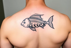 unique zodiac sign merging with the word “Pisces” tattoo idea