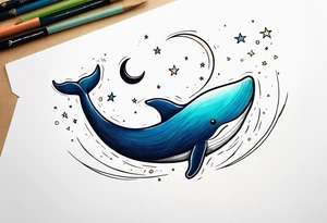 cute Whale jumping over a crescent moon tattoo idea